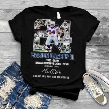 24 Marion Barber III 1983 2022 Dallas Cowboys 2005 2010 Pro Bowl 2007 thank you for the memories signatures shirt