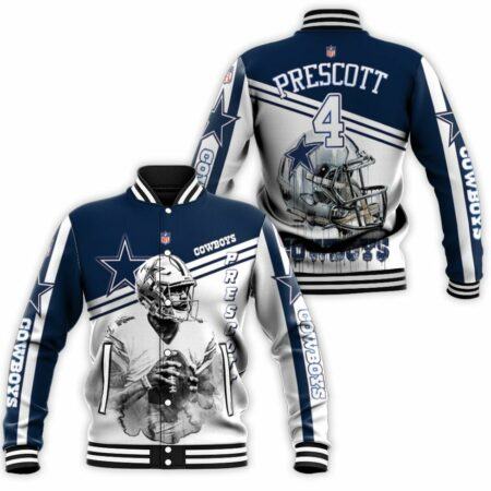 Dak Prescott 2 Dallas Cowboys Black & White 3d Baseball Jacket