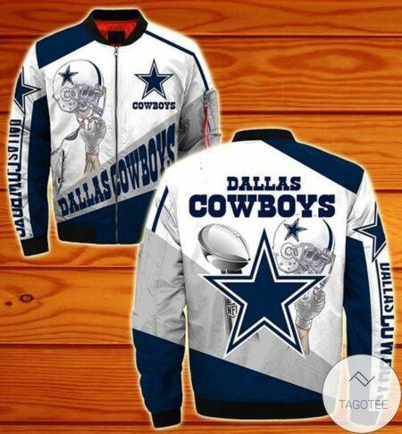 Dallas Cowboys Bomber Jacket Awesome Blue White