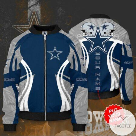 Dallas Cowboys Bomber Jacket Blue On Gray
