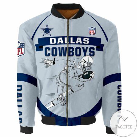 Dallas Cowboys Bomber Jacket Fashion Winter Coat Light Blue