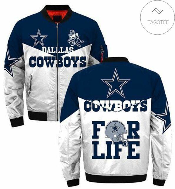 Dallas Cowboys Bomber Jacket Half Blue White