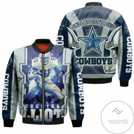 Ezekiel Elliott #21 Nfc East Division Champions Super Bowl 2021 Dallas Cowboys Bomber Jacket
