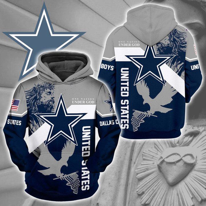NFL Dallas Cowboys Custom Name One Nation Under God Pullover Hoodie V4