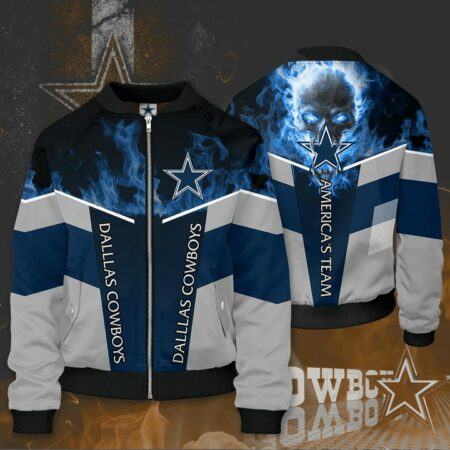 NFL Dallas Cowboys Skull Blue Fire Bomber Jacket