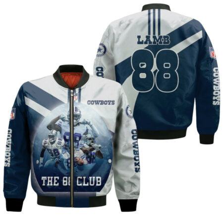 Dallas Cowboys Ceedee Lamb 88 The 88 Club Dark Blue Jersey Style 3D Allover Gift For Cowboys Fans Lamb Fans Bomber Jacket