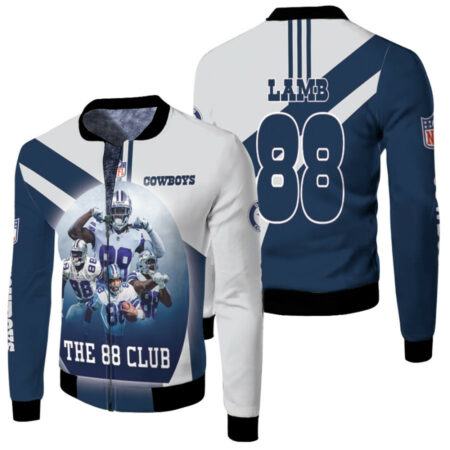 Dallas Cowboys Ceedee Lamb 88 The 88 Club Dark Blue Jersey Style 3D Allover Gift For Cowboys Fans Lamb Fans Fleece Bomber Jacket