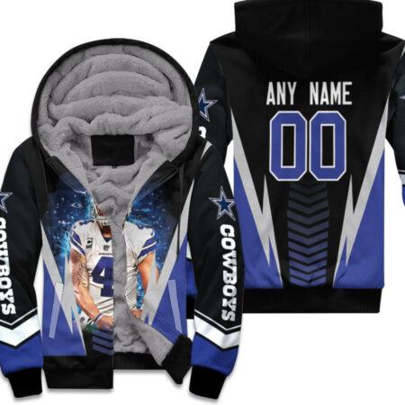 Dallas Cowboys Dak Prescott 00 Any Name Black Jersey Style Gift With Custom Number Name For Cowboys Fans Fleece Hoodie