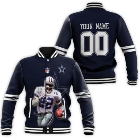 Dallas Cowboys Emmitt Smith 22 Great Player Navy 3D Personalized Gift With Custom Number Name For Cowboys Fans Baseball Jacket