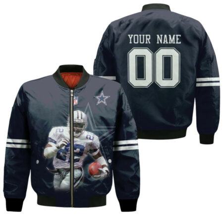 Dallas Cowboys Emmitt Smith 22 Great Player Navy 3D Personalized Gift With Custom Number Name For Cowboys Fans Bomber Jacket