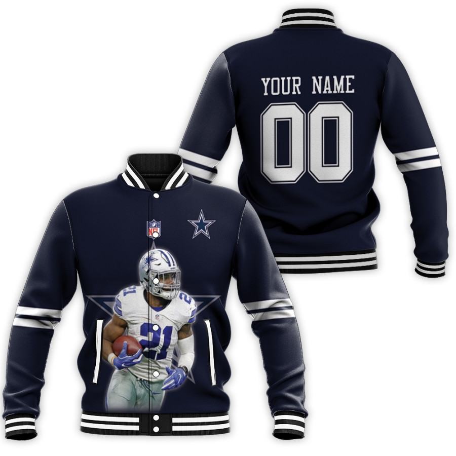 Dallas Cowboys Ezekiel Elliott 21 Great Player Navy 3D Personalized Gift With Custom Number Name For Cowboys Fans Baseball Jacket