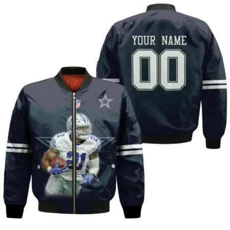 Dallas Cowboys Ezekiel Elliott 21 Great Player Navy 3D Personalized Gift With Custom Number Name For Cowboys Fans Bomber Jacket