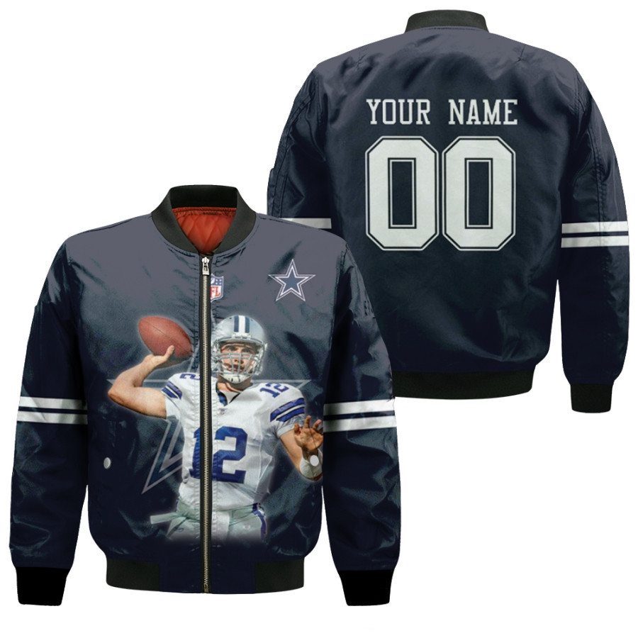 Dallas Cowboys Tom Brady 12 Great Player Navy 3D Personalized Gift With Custom Number Name For Cowboys Fans Bomber Jacket