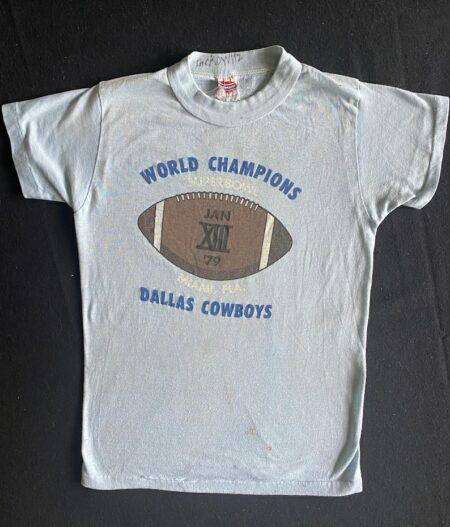 70s Curious Weird Double Sided T Shirt Paper Thin Light Blue '79 World Champion Super Bowl Dallas Cowboys Graphic and Susan Anton Iron On!