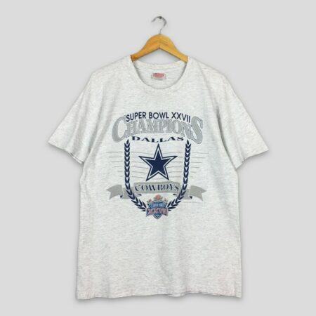 Vintage 90s Dallas Cowboys Nfl Gray Tshirt Large Dallas Cowboys Super Bowl XXVII Printed Crewneck Cowboys American Football Tee Size L