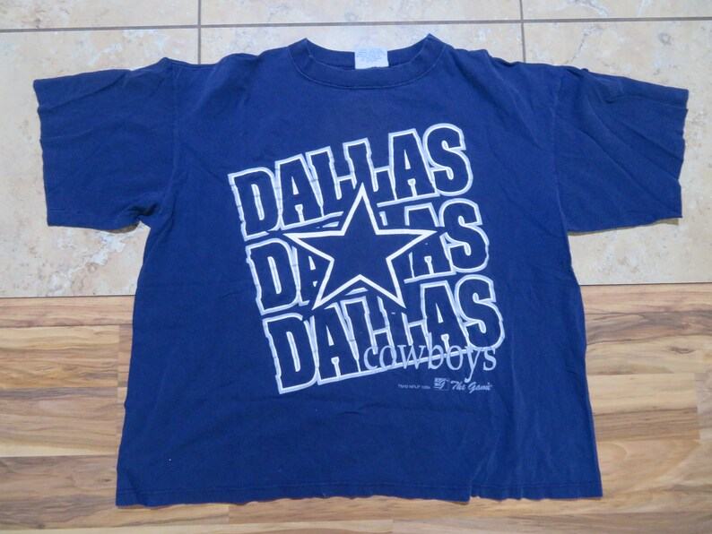 Vintage Dallas Cowboys T-Shirt NFL Navy Blue White Gray The Game Brand Sz XL