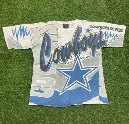 Vintage Dallas Cowboys T Shirt Tee Made USA Size Large L NFL Football Aikman Texas 1990s 90s All Over Print Magic Johnson Tees Rare