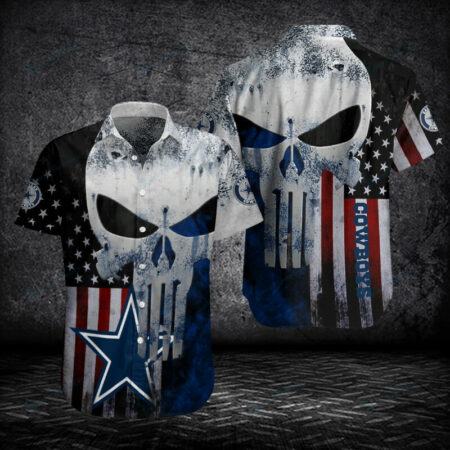 Dallas Cowboys Hawaiian Shirt Dallas Cowboys American Flag And Skull 3D Hawaiian Shirt, Gift For Fans