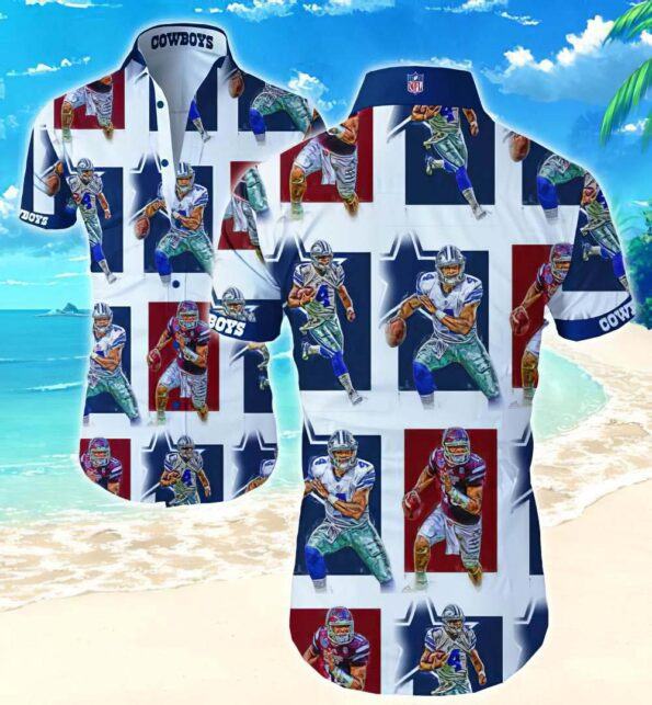 Dallas Cowboys Hawaiian Shirt Dallas Cowboys Prescott 4 Graphic Hawaiian Shirt, Gift For Fan