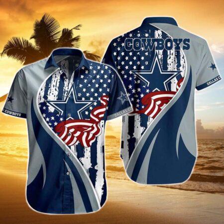 Dallas Cowboys Hawaiian Shirt Dallas Cowboys Vintage US Flag Graphic Hawaiian Shirt, Gift For Fan