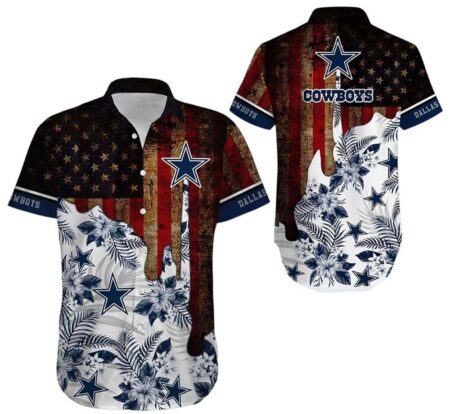 Dallas Cowboys Hawaiian Shirt Dallas Cowboys Vintage US Flag Hawaiian Shirt, Gift For Fan