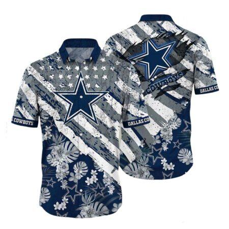 Dallas Cowboys Hawaiian Shirt Dallas Cowboys Vtg American Flag Graphic And Floral Pattern Hawaiian Shirt, Limited Style Summer
