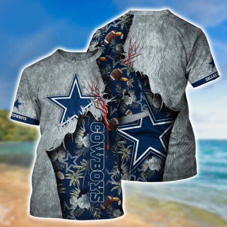 Dallas Cowboys Hawaiian Shirt Dallas Cowboys Vtg Tropical Pattern 3D T-Shirt, Summer Gift For Cowboys Fan