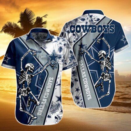 Dallas Cowboys Hawaiian Shirt Funny Dallas Cowboys Dancing Skeleton Hawaiian Shirt