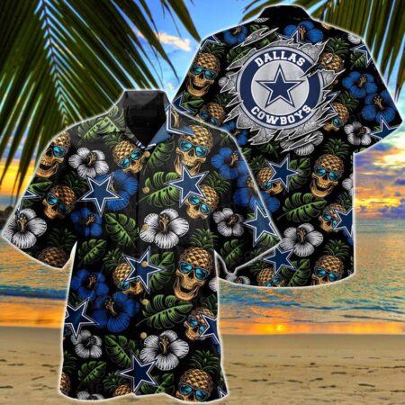 Dallas Cowboys Hawaiian Shirt Funny Dallas Cowboys Pineapple Skull Pattern Hawaiian Shirt