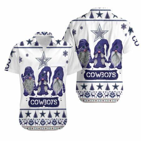 Dallas Cowboys Hawaiian Shirt Funny Ugly Christmas Gnomes Dallas Cowboys 3D Hawaiian Shirt