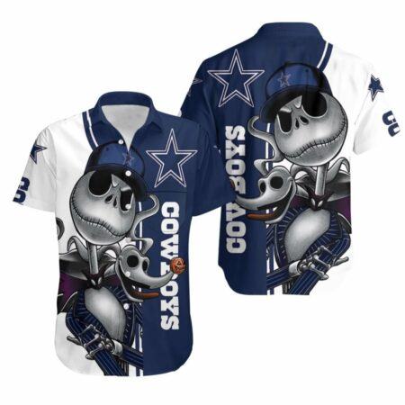 Dallas Cowboys Hawaiian Shirt Gift For Dallas Cowboys Fans, Jack Skellington Zero Cowboys 3D Hawaiian Shirt