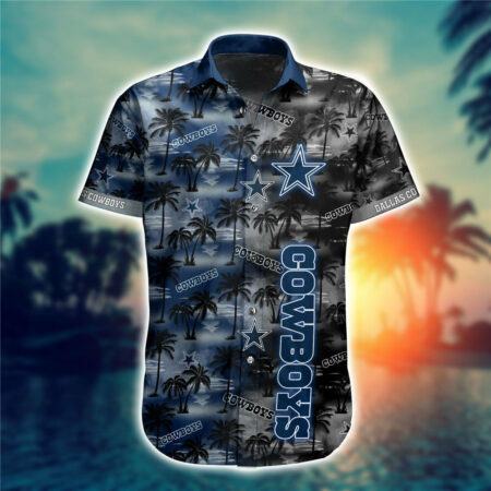 Dallas Cowboys Hawaiian Shirt Gift For Fans, Dallas Cowboys Palm Tree Pattern 3D Hawaiian Shirt