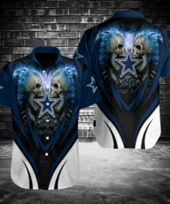Dallas Cowboys Hawaiian Shirt High Quality Dallas Cowboys Lightning Skeletons 3D Hawaiian Shirt