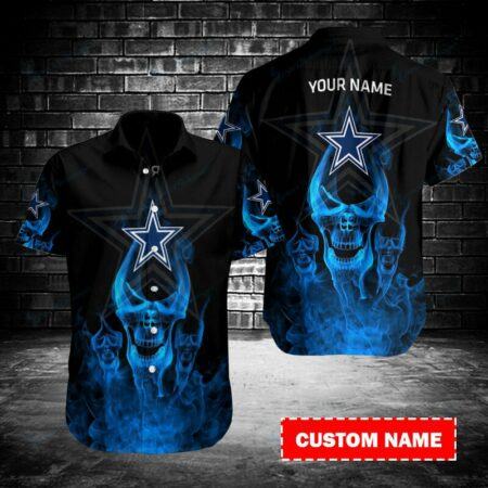 Dallas Cowboys Hawaiian Shirt High Quality Personalized Dallas Cowboys Blue Skulls 3D Hawaiian Shirt