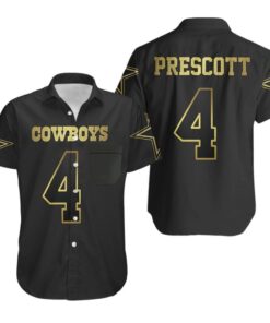 Dallas Cowboys Hawaiian Shirt Limited Dallas Cowboys 4 Prescott Golden Black 3D Hawaiian Shirt