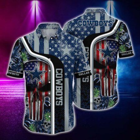 Dallas Cowboys Hawaiian Shirt Limited Dallas Cowboys Skull US Flag Hawaiian Shirt