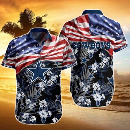 Dallas Cowboys Hawaiian Shirt Limited Dallas Cowboys US Flag With Flower Pattern Hawaiian Shirt