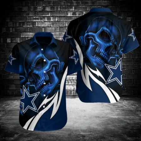 Dallas Cowboys Hawaiian Shirt Limited Edition Dallas Cowboys Blue Skull 3D Hawaiian Shirt