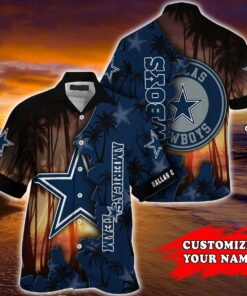 Dallas Cowboys Hawaiian Shirt Personalized Dallas Cowboys Big Logo Palm Tree Graphic Hawaiian Shirt