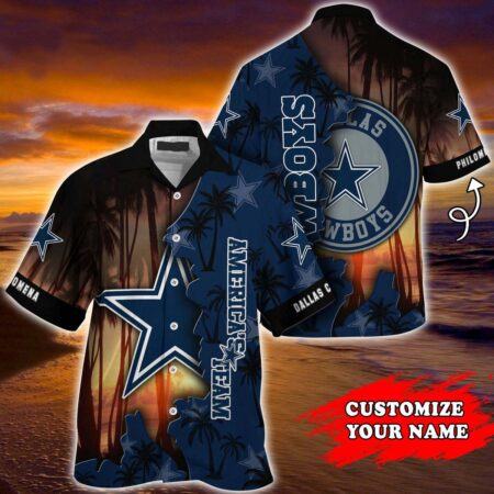 Dallas Cowboys Hawaiian Shirt Personalized Dallas Cowboys Big Logo Palm Tree Graphic Hawaiian Shirt