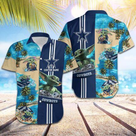 Dallas Cowboys Hawaiian Shirt Personalized Dallas Cowboys Cute Yoda Surfing Hawaiian Shirt, Gift For Fan