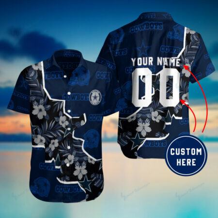 Dallas Cowboys Hawaiian Shirt Personalized Dallas Cowboys Helmet Skull And Flower Pattern 3D Hawaiian Shirt