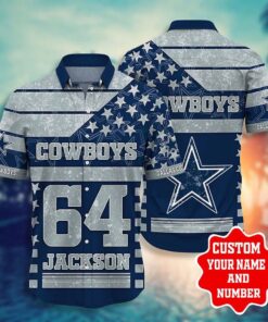 Dallas Cowboys Hawaiian Shirt Personalized Dallas Cowboys Us Flag Background Hawaiian Shirt, Gift For Fan