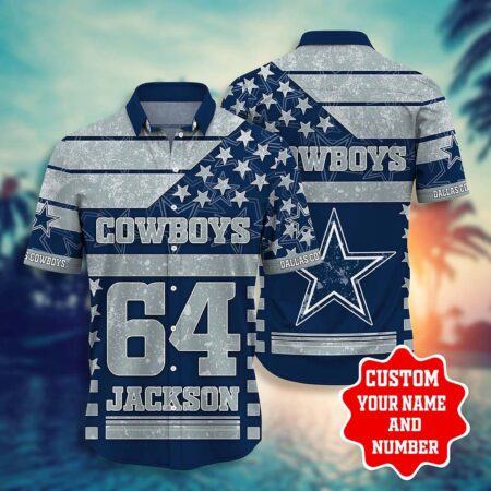 Dallas Cowboys Hawaiian Shirt Personalized Dallas Cowboys Us Flag Background Hawaiian Shirt, Gift For Fan