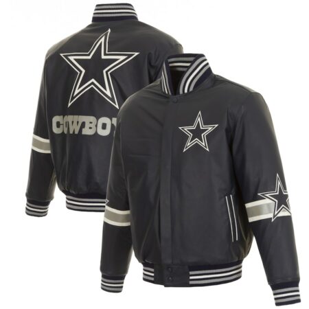 Dallas Cowboys JH Design Leather Varsity Jacket with Leather Applique - Navy