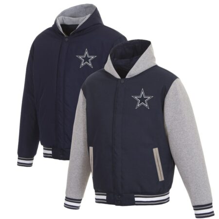 Dallas Cowboys JH Design Reversible Poly Twill Hooded Jacket - NavyGray