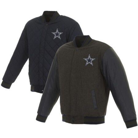 Dallas Cowboys JH Design Wool and Leather Reversible Quilted Jacket - CharcoalNavy