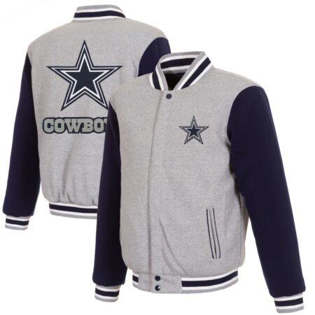 Men's JH Design GrayNavy Dallas Cowboys Reversible Fleece Full-Snap Jacket