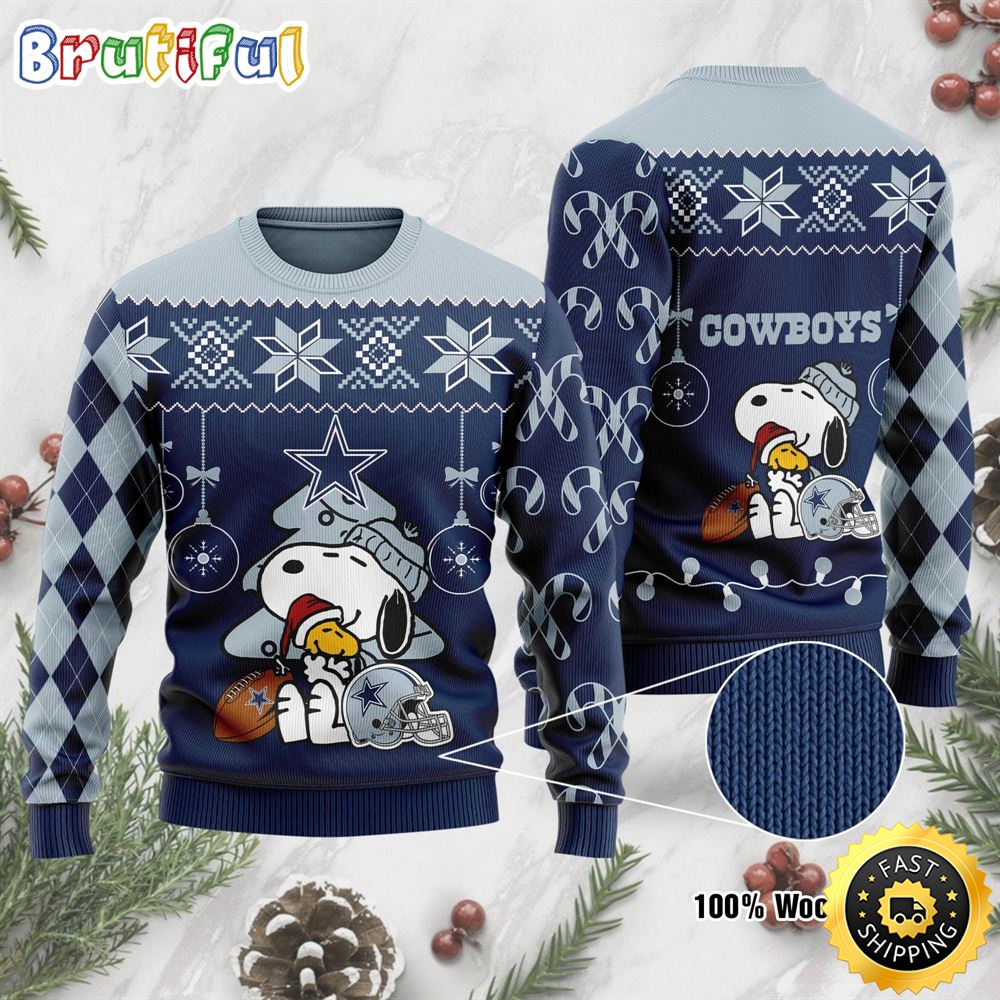 NFL Funny Snoopy And Woodstock Dallas Cowboys Christmas Ugly Sweater